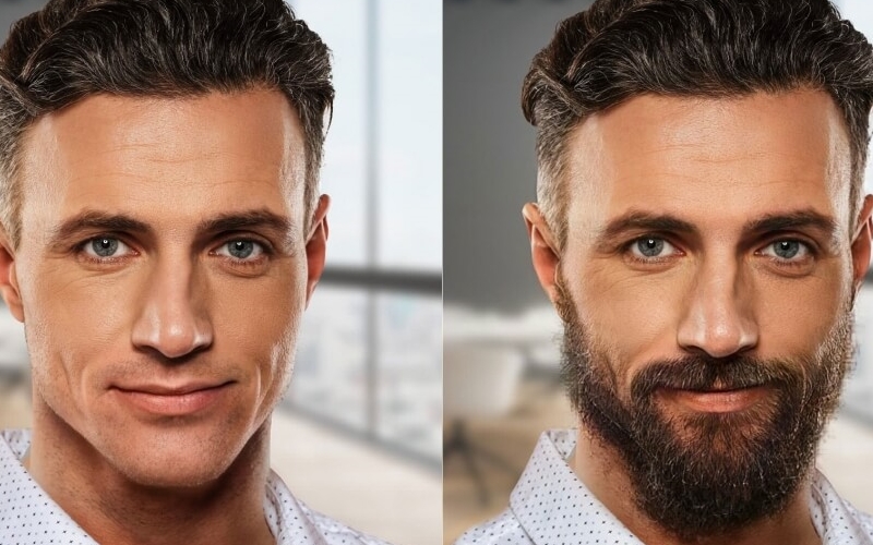 Hình ảnh trước và sau khi thêm râu trong app