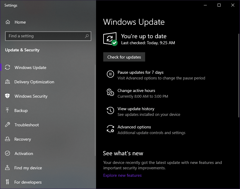 Sau khi vào cửa sổ Windows Update hãy chọn vào mục Check for updates