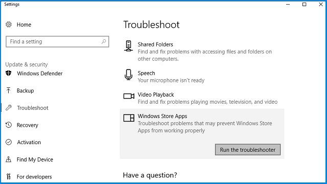 Chọn Windows Store apps và chọn vào Run the troubleshooter.