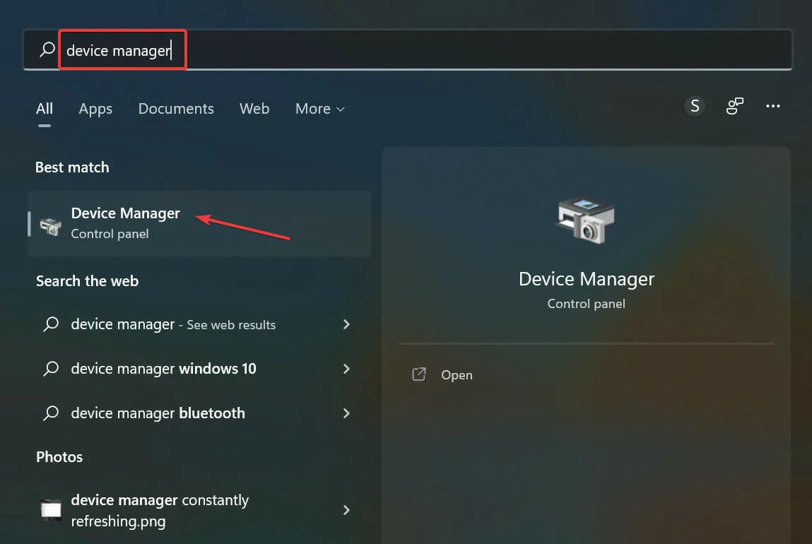 Khởi chạy Search menu > nhập Device manager