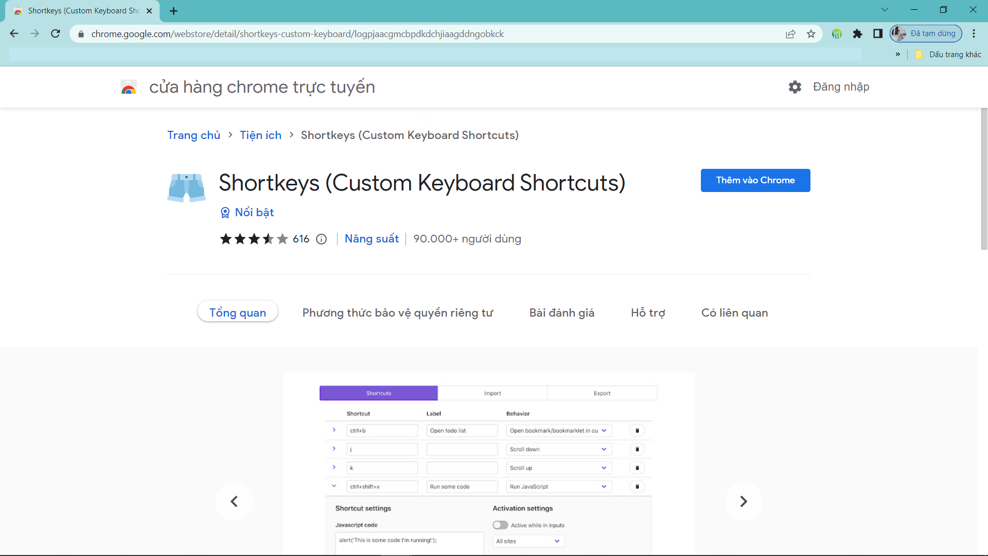 Bạn cũng có thể tìm thấy tiện ích mở rộng Shortkeys trên cửa hàng Chrome trực tuyến