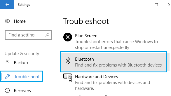 Xử lý lỗi kết nối với chuột Bluetooth trong phần Troubleshoot