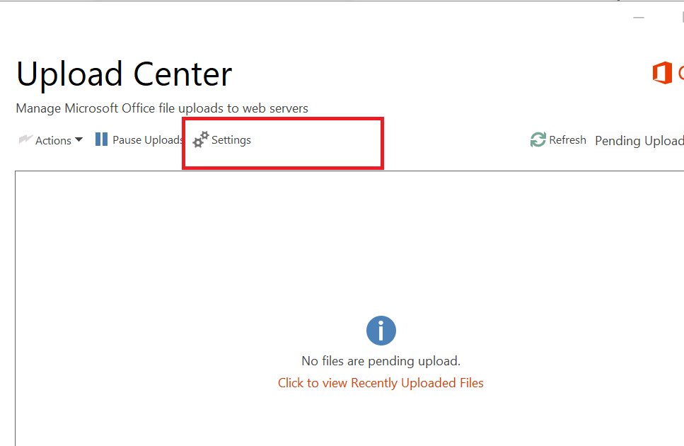 Nhấp vào tùy chọn Cài đặt (Settings) để mở Upload Center