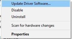 Nhấp chuột phải vào nó và chọn Update Driver Software