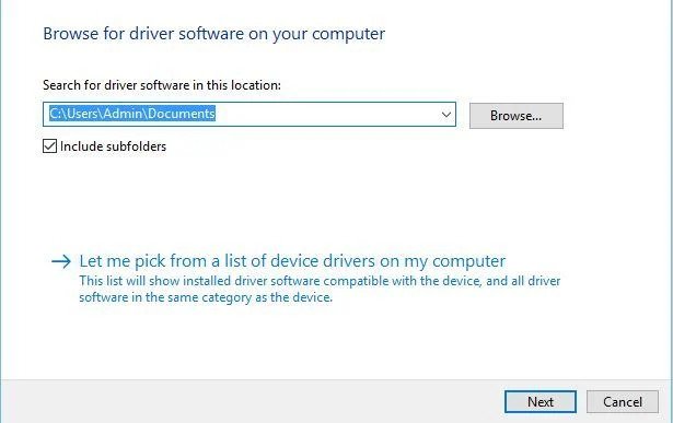 Nhấp vào Let me pick from a list of device drivers on my computer