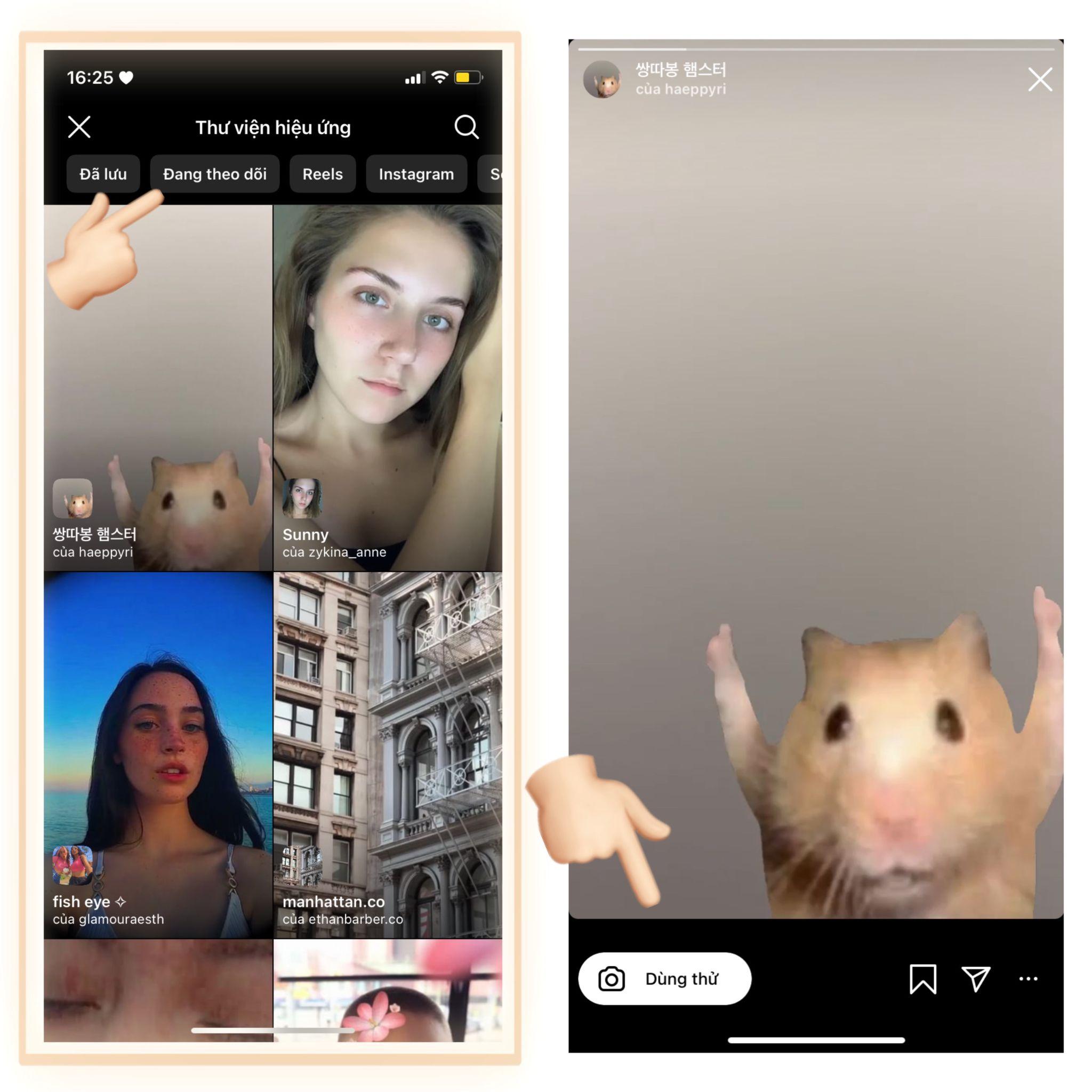 Bạn có thể nhấp vào filter và nhấn nút dùng thử để trải nghiệm chụp hình bằng instagram nhé