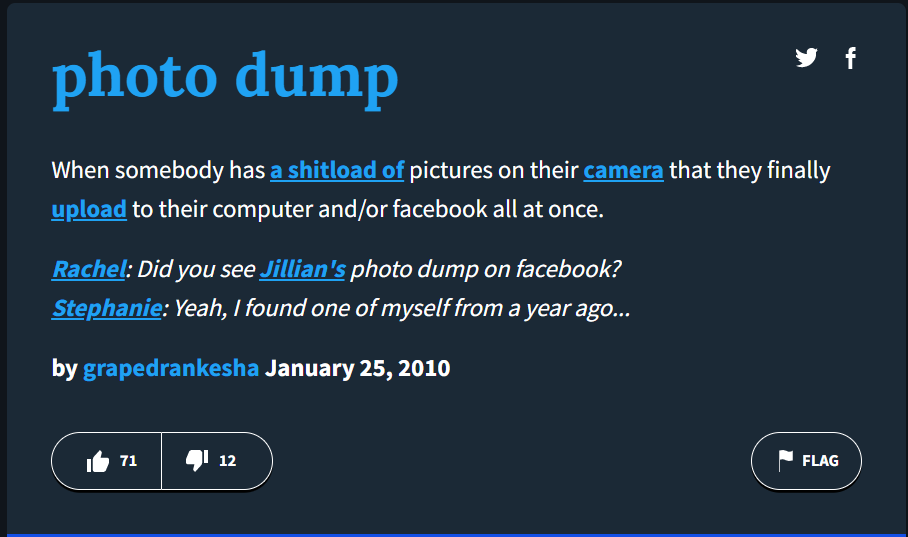 Ý nghĩa của từ “photo dump” theo như từ điển trình bày (Nguồn: Urban Dictionary)